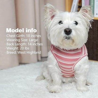 KYEESE 2Pack Waffle Dog Shirts for Small Dogs Stretchy Dog T-Shirts Lightweight Dog Tank Top Sleeveless Striped Dog Shirt Vest Breathable