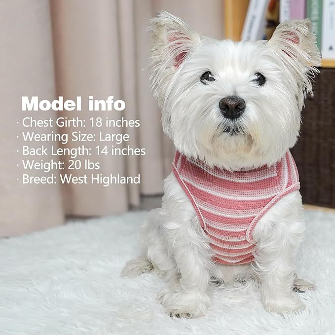 KYEESE 2Pack Waffle Dog Shirts Stretchy Dog T-Shirts Lightweight Dog Tank Top Sleeveless Striped Dog Shirt Vest Breathable