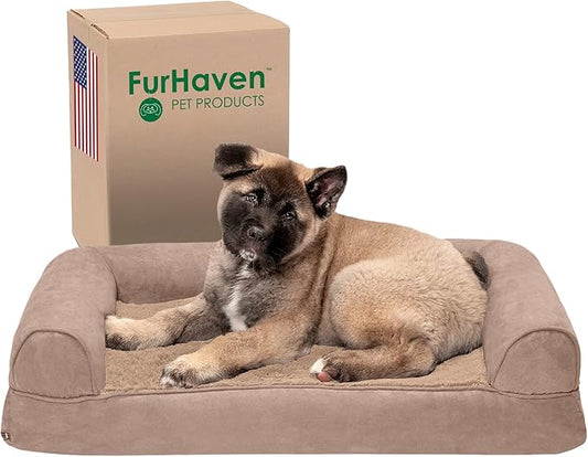Furhaven Memory Foam Dog Bed for Medium/Small Dogs w/ Removable Bolsters & Washable Cover 35 lbs