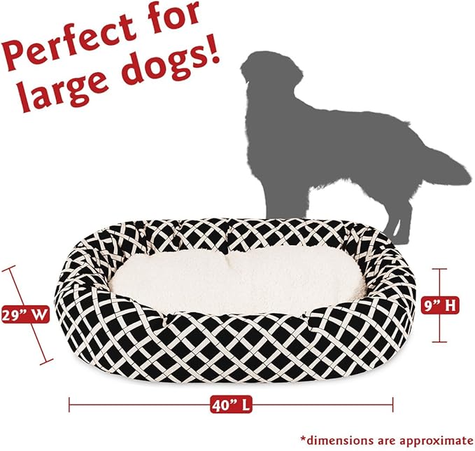 40 inch Black Bamboo Sherpa Bagel Dog Bed