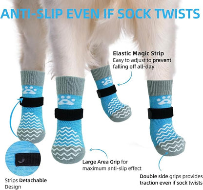 PUPTECK Anti Slip Dog Socks 2 Pairs with Double Grippers for Hardwood Floors