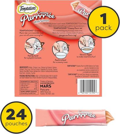 Temptations Creamy Puree Squeezable Lickable Wet Cat Treats with Salmon 0.42 oz. 24