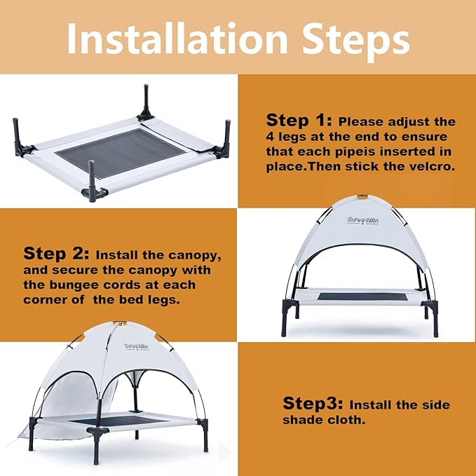 S/M/L Outdoor Elevated Dog Cot with Canopy & Side Shade for Camping Small Medium Dogs (Carry Bag)