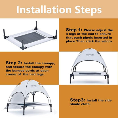 S/M/L Outdoor Elevated Dog Cot with Canopy & Side Shade for Camping Small Medium Dogs (Carry Bag)