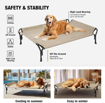 Veehoo Medium Elevated Dog Bed 35"L x 26"W x 11"H, Beige