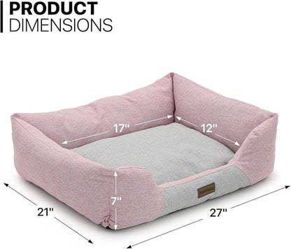 MoNiBloom 27"x21"x7" Dog Beds for Medium Small Dogs Machine-Washable Linen-Like Fabric Pet Beds Warming Cozy Soft Bed for Dogs and Cat