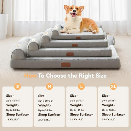 X-Large Memory Foam L Shaped Dog Bed,Supportive Orthopedic Pet Couch Bed Waterproof Non-Slip Bottom Dog Bed with Removable Washable Cover- Sleep Surface 35"x24"