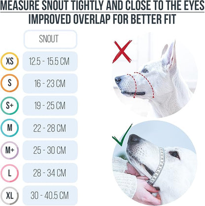 Gentle Muzzle Guard for Dogs - Prevents Biting and Unwanted Chewing Safely Secure Comfort Fit - Soft Neoprene Padding – No More Chafing – Training Guide Helps Build Bonds with Pet (M, Grey)