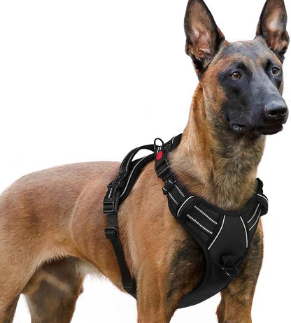 rabbitgoo Dog Harness for Large, No Pull Pet Harness with 3 Buckles, Adjustable Soft Padded Dog Vest with Instant Control Handle, Easy Walking Reflective Pet Vest for Extra Large Dogs, Black, XL