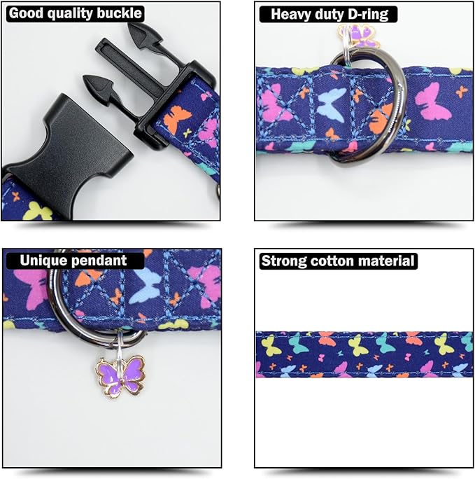 Flower Patterns Dog Collar with Accessories Dogs(Butterfly2 L)
