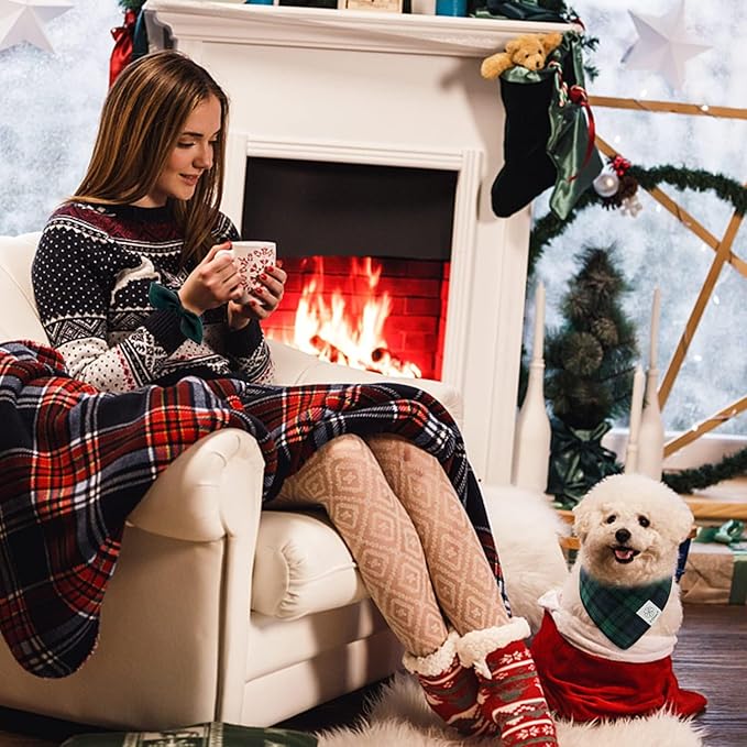 E-Clover Dog Bandanas & Matching Scrunchie Set Plaid