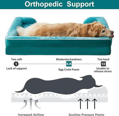 WNPETHOME Waterproof Dog Beds for Jumber Dogs, Orthopedic XXLarge Dog Bed with Sides, Big Dog Couch Bed with Washable Removable Cover, Pet Bed Sofa with Non-Slip Foam for Sleeping Green