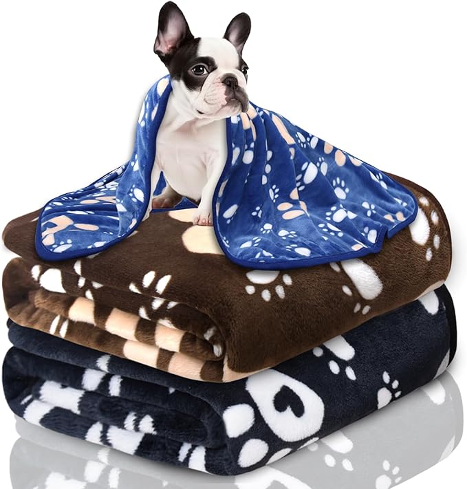 1 Pack 3 Dog Blankets for Small Dogs, Soft Fleece Dog Blanket Fluffy Pet Blanket Warm Sleep Mat Cute Paw Print Puppy Cat Blanket, Flannel Throw for Washable Dog Bed, Blanket for Dogs, 30"X20"