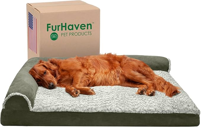 Furhaven Memory Foam Dog Bed for Large Dogs w/ Removable Bolsters & Washable Cover 95 lbs