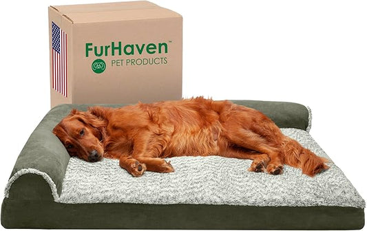 Furhaven Memory Foam Dog Bed for Large Dogs w/ Removable Bolsters & Washable Cover 95 lbs
