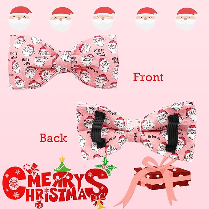 Lionheart glory Christmas Dog Collar, Pink Dog Bow Collar Adjustable Soft and Comfortable Bowtie Collars for Medium Dogs Girl or Boy Pet Gift Fall Collar Dog Bow