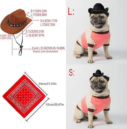 Dog Cowboy Hat Cat Cowboy Hat Mini Cowboy Hat for Dogs Cat Pet Cowboy Costume with Bandana Scarf Holiday Halloween Pet Party Decoration (brown, Small)