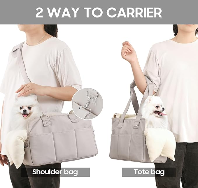 Pet Carrier, Dog Carrier, Soft Soft Sided Folding Cats Carrier for Small Medium Cats Puppies up to 18 Lbs, Washable Breathable Puppy Carrie Carrier for Outdoor Travel(Large Grey)