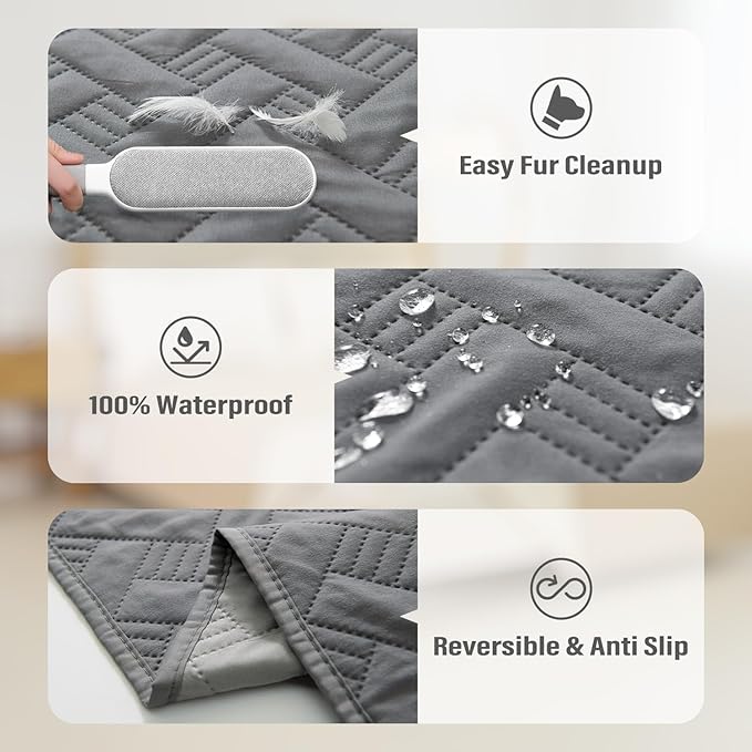 Dog Bed Cover for Pets Blankets Rug Pads for Couch Protection Waterproof Bed Covers Dog Blanket Furniture Protector Reusable Changing Pad (Dark Grey+Light Grey, 68"x82")