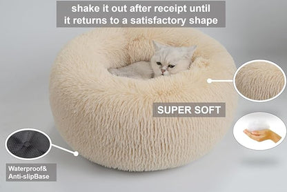 Calming Dog Bed & Cat Bed，Dount Washable Small Pet Bed，20 inches Fluffy Faux Fur Plush Dog Bed，Anti Anxiety Warming Cozy Soft Pet Bed (20”