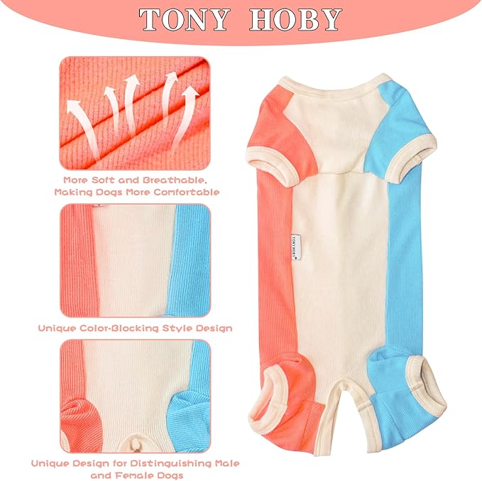 TONY HOBY Dog Pajamas, Female Dog Thermal Pajamas, Fashion Clashing Color Pet Clothes for Small Medium Dog (Blue&Orange, Girl, XS)