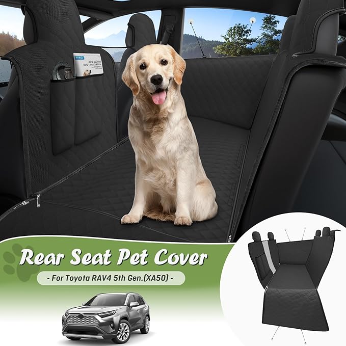 Custom Fit for Toyota RAV4 Rear Seat Pet Cover 2024 2023 2022 2021 2020 Dog Seat Cover for Back Seat Pet Mat Waterproof Scratch Proof Hammock Liner 600D Oxford Fabric RAV4 Accessories