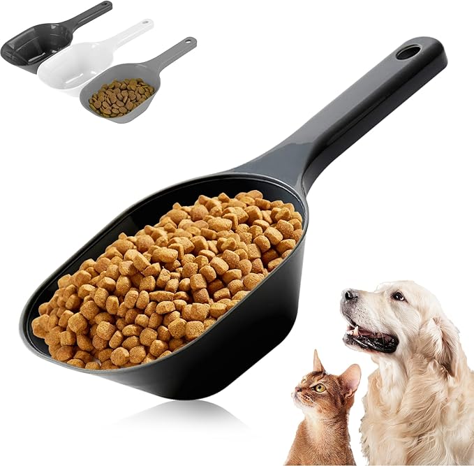 ANVS 3 PACK Dog Food Scoop 1 Cup Capacity, Lines for 1/2 Cup and 1 Cup Plastic Pet Food Scoop For Dog,Puppy and Cat (Black,Grey and White)