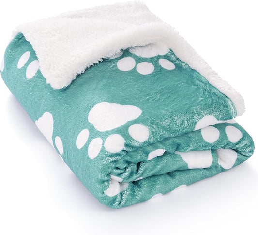 Dog Blanket, Puppy Blanket for Small Dogs Cats, Washable Thick Soft Dog Blankets with Fluffy Premium Pet Blanket Flannel, Dog Paw Printed Blankets, for Pet Bed/Crate/Cat Bag, Green