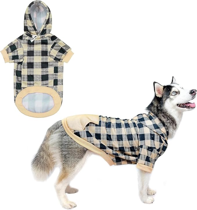KOOLTAIL Plaid Dog Hoodie Pet Clothes Sweater with Hat and Pocket for Small Medium Large Size Dogs