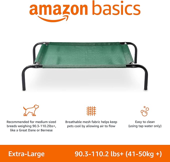 Amazon Basics Cooling Elevated Dog Bed with Metal Frame 60 x 37 x 9 Inch,