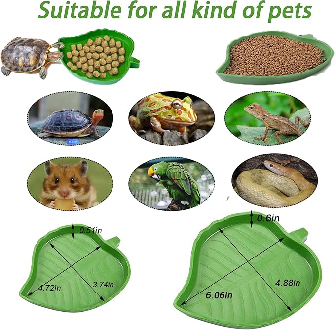 3PCS Tortoise Food Water Bowls with Ramp Leaf Tortoise Food Dish Reptile Food Water Bowls Reptile Bathing Pool Aquarium Ornament for Gecko, Snake, Turtle, Bearded Dragon, Lizard Small