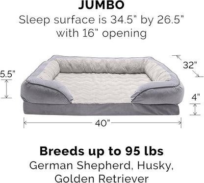 Furhaven Memory Foam Dog Bed for Large Dogs w/ Removable Bolsters & Washable Cover 95 lbs 40.0"L x 32.0"W x 9.5"Th
