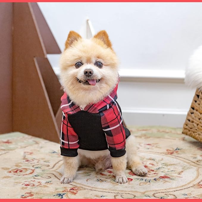 KOOLTAIL Plaid Dog Hoodie Pet Clothes Sweater with Hat and Pocket for Small Medium Large Size Dogs
