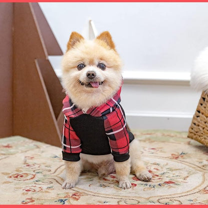 KOOLTAIL Plaid Dog Hoodie Pet Clothes Sweater with Hat and Pocket for Small Medium Large Size Dogs