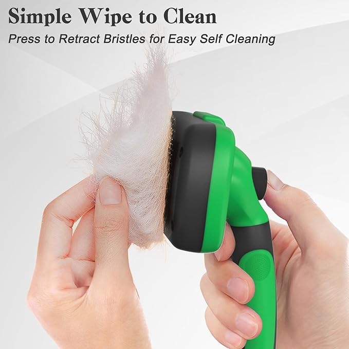 Swihauk Self Cleaning Slicker Brush for Dogs & Cats - Skin Friendly Deshedding Brush for Long and Short Haired Pets, Grooming Brush, Green