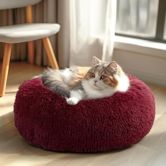 Veehoo Calming Cat Bed for Small Cats 20", Burgundy