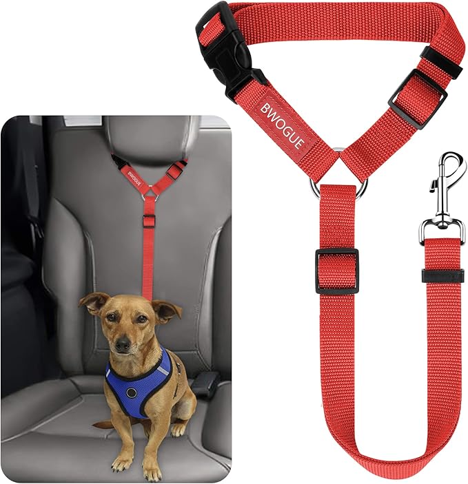 BWOGUE Pet Dog Cat Seat Belts, Car Headrest Restraint Adjustable Safety Leads Vehicle Seatbelt Harness (1 Pack)