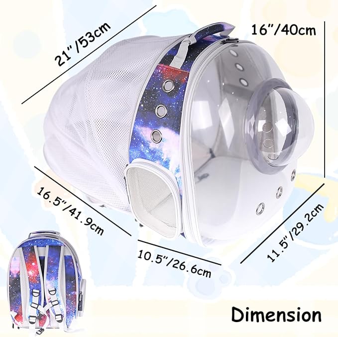 Cat Clear Bubble Backpack Carrier, Space Capsule Astronaut Backpack for Cats Small Dog Kitten Bunny Airline Approved Travel Hiking Camping Cat Book Bag (Galaxy Blue, Bubble Window)