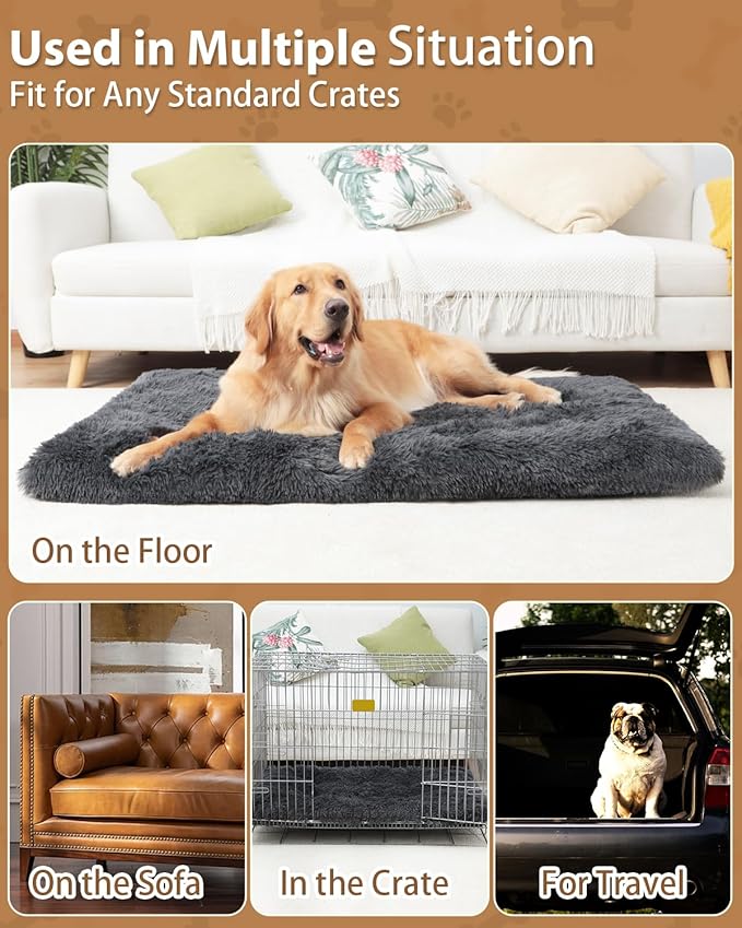 Dog Crate Pad Ultra Soft Dog Bed Mat Washable Pet Kennel Bed with Non-Slip Bottom Fluffy Plush Sleeping Mat for Large Medium Small Dogs 41 x 27 Inch,