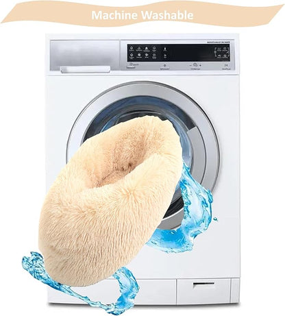 Calming Dog Bed & Cat Bed，Dount Washable Small Pet Bed，20 inches Fluffy Faux Fur Plush Dog Bed，Anti Anxiety Warming Cozy Soft Pet Bed (20”