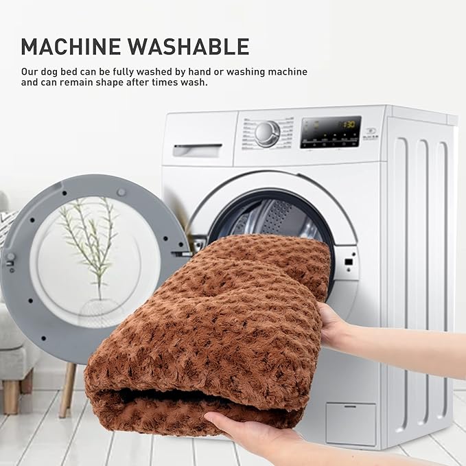 KSIIA Washable Dog Bed Deluxe Plush Dog Crate Beds Fulffy Comfy Kennel Pad Anti-Slip Pet Sleeping Mat for Large 23" x 18", Brown