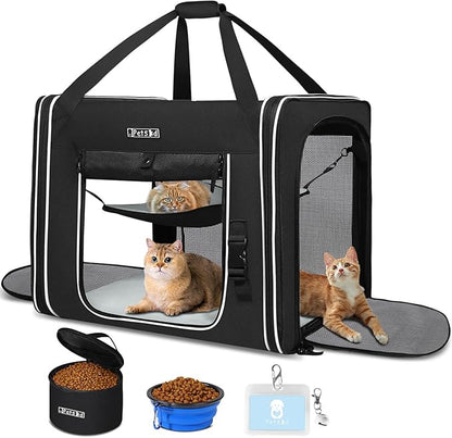 Petskd Combinable Pet Carrier for Large Cat or Medium Dog, 18"x17"x17" Large Cat Carrier for Car Travel, 2 Small Pet Soft Carrier with Food Bag, Bowl and Safety Locking Zippers for Vet, Camping