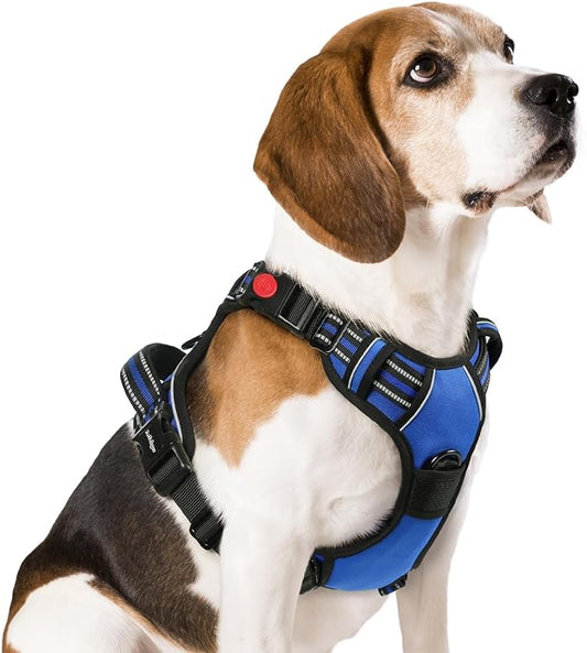 rabbitgoo Dog Harness Medium Sized, No Pull Pet Harness with 3 Buckles, Adjustable Soft Padded Dog Vest with Instant Control Handle, Easy Walking Reflective Pet Vest for Medium Dogs, Blue, M