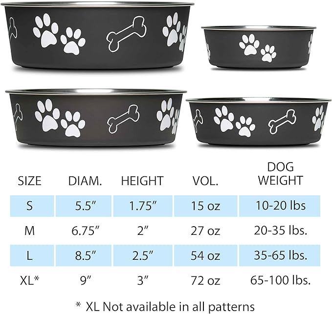 Loving Pets - Bella Bowls - Dog Food Water Bowl No Tip Stainless Steel Pet Bowl No Skid Spill Proof (Large, Espresso Brown)