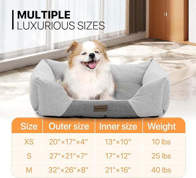 MoNiBloom 27"x21"x7" Dog Beds for Medium Small Dogs Machine-Washable Linen-Like Fabric Pet Beds Warming Cozy Soft Bed for Dogs and Cat