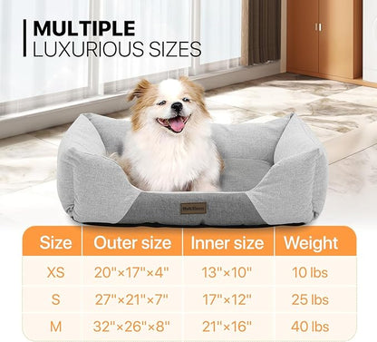 MoNiBloom 27"x21"x7" Dog Beds for Medium Small Dogs Machine-Washable Linen-Like Fabric Pet Beds Warming Cozy Soft Bed for Dogs and Cat