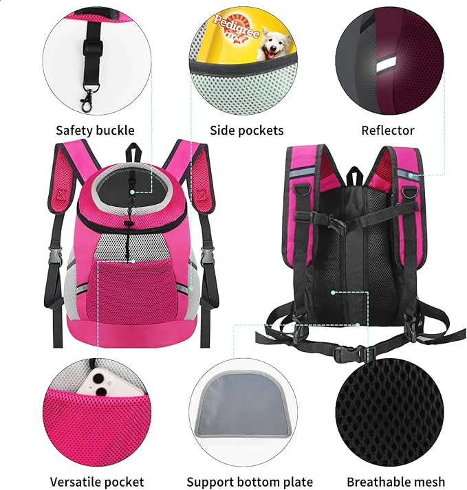 Dog Backpack Carrier, Front Chest Carrier for Cat Small Dogs, Pet Carrying Bag for Travel Hiking Cycling Outdoor Rose S