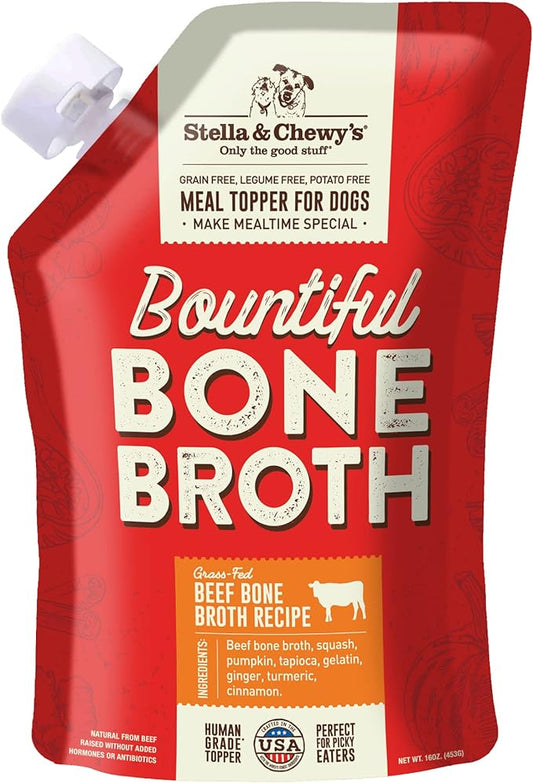 Stella & Chewy's Bountiful Bone Broth Grass-Fed Beef Recipe Meal Topper for Dogs, 16 oz. Resealable Pouch (Pack of 6)