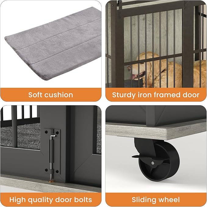 NicBex Dog Crate Furniture Dog Cage with Sliding Iron Doors and Lift Top