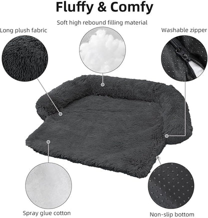 Calming Dog Bed Fluffy Plush Dog Mat for Furniture Protector with Removable Washable Cover for Large Medium Small Dogs and Cats (XS(31“x27.5”x5“)